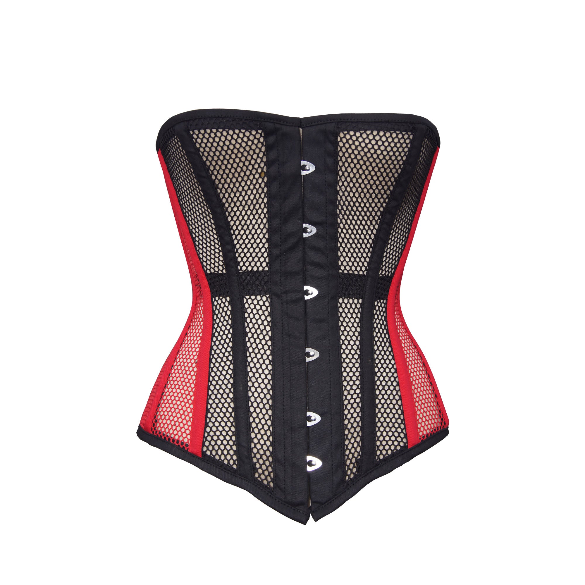 Red & Black Mesh Top Corset – Over Bust Corset