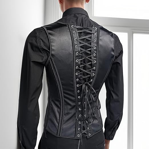 Mens Corset Vests - Black Waistcoat