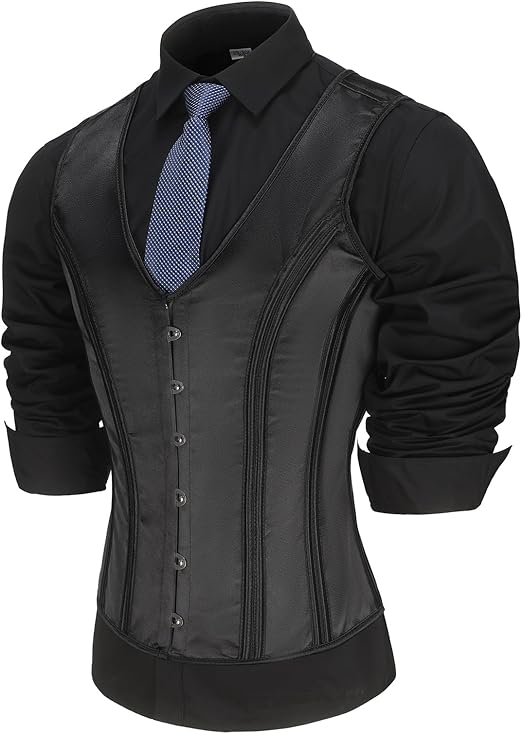 Mens Corset Vests - Black Waistcoat