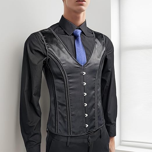 Mens Corset Vests - Black Waistcoat