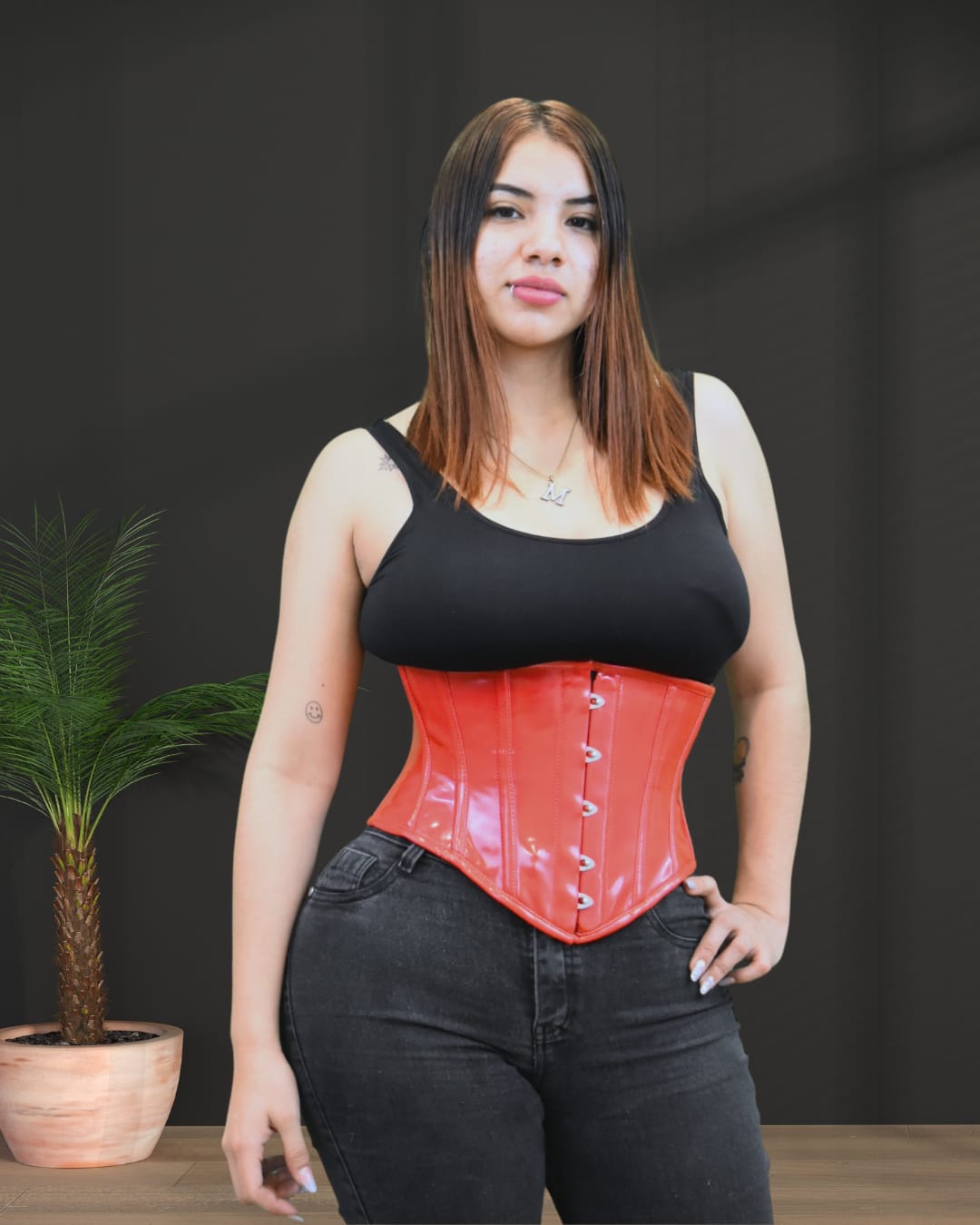 Red Glossy Underbust Waist Corset