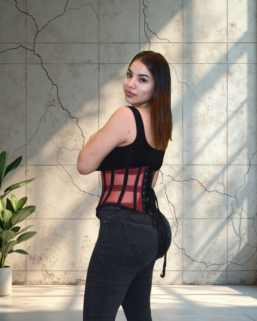 Black Red Mesh Underbust Corset