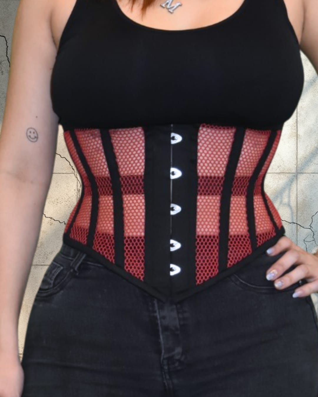 Black Red Mesh Underbust Corset