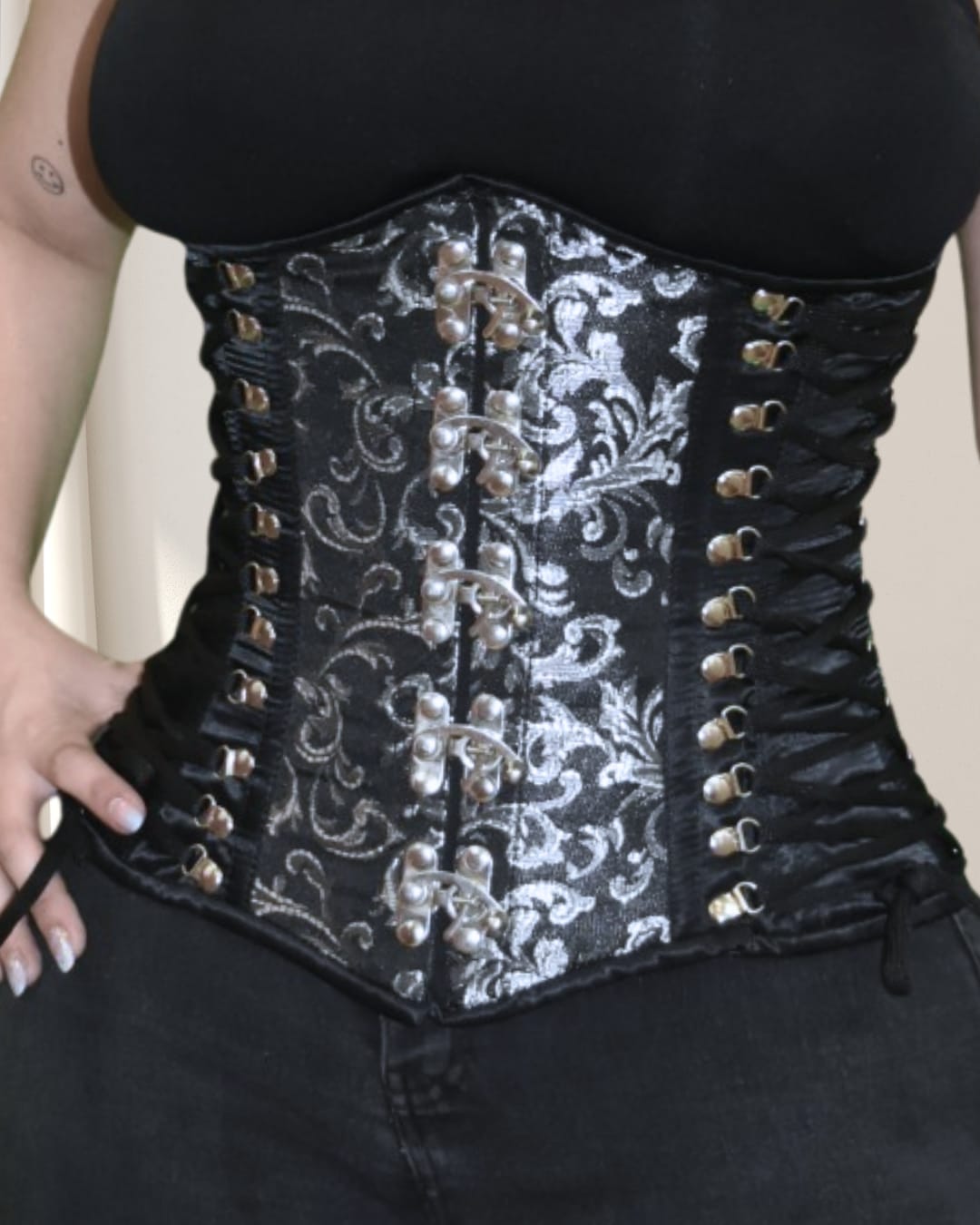 Black Brocade Steel Underbust Corset