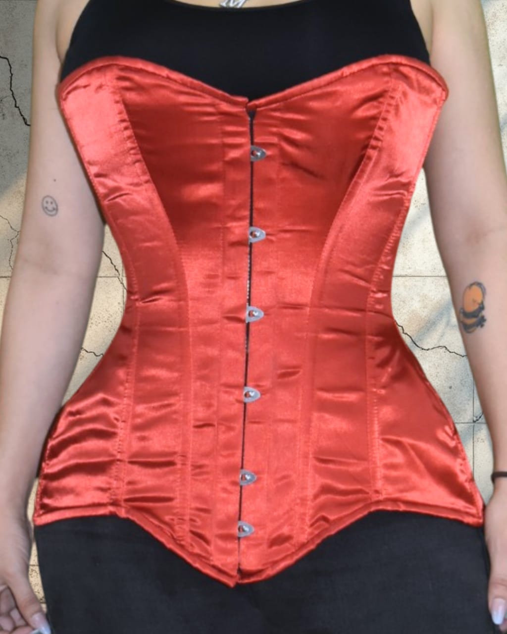 Red Satin Lace-Up OVERBUST Corset