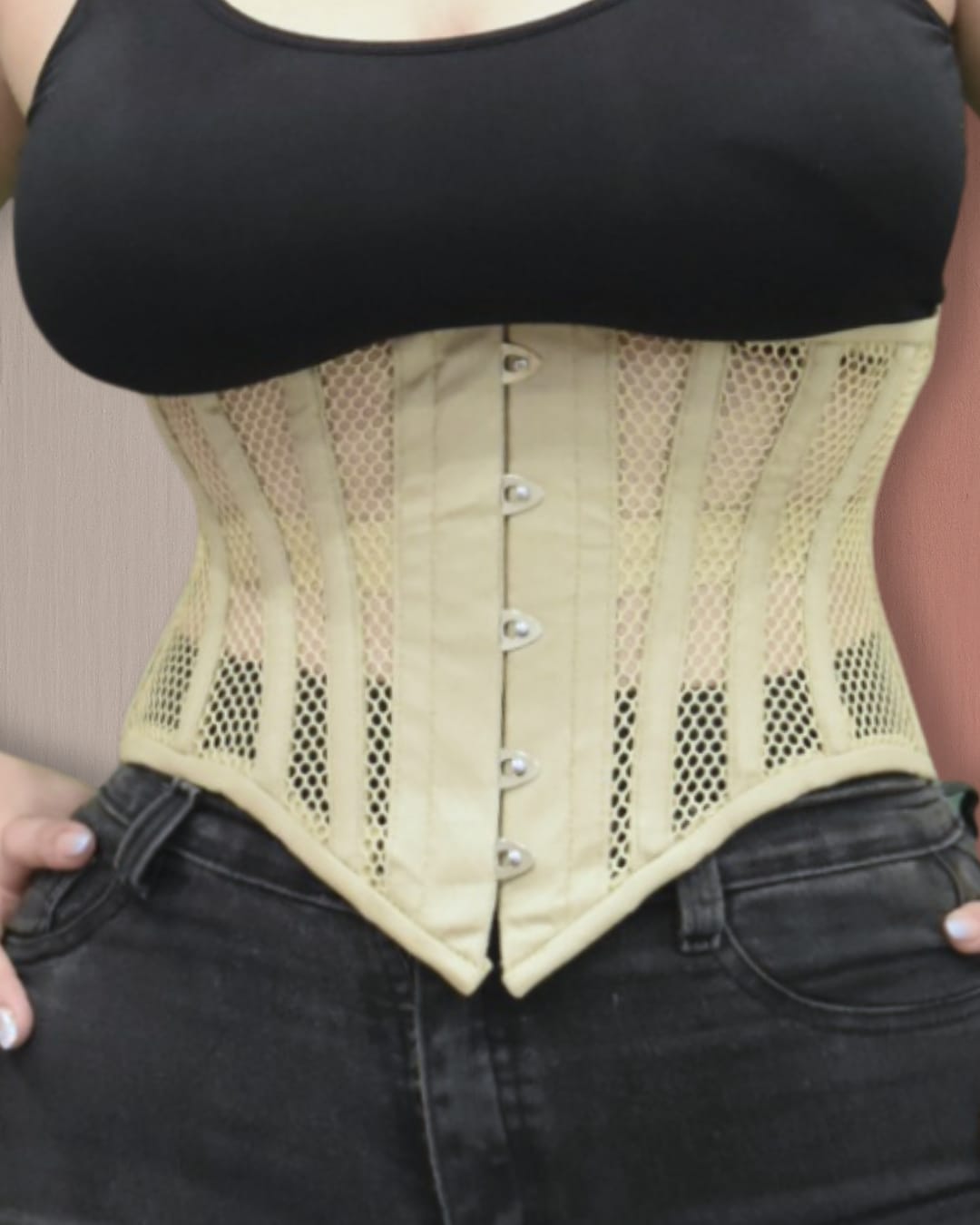Beige Mesh Underbust Waist Corset