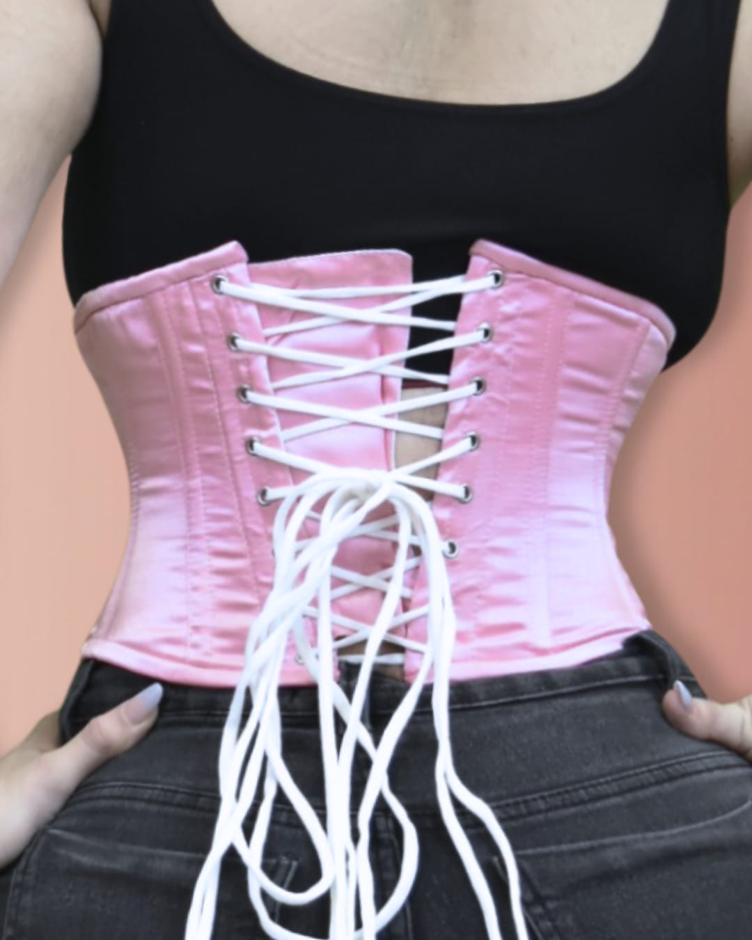 Pink Satin Lace-Up Corset