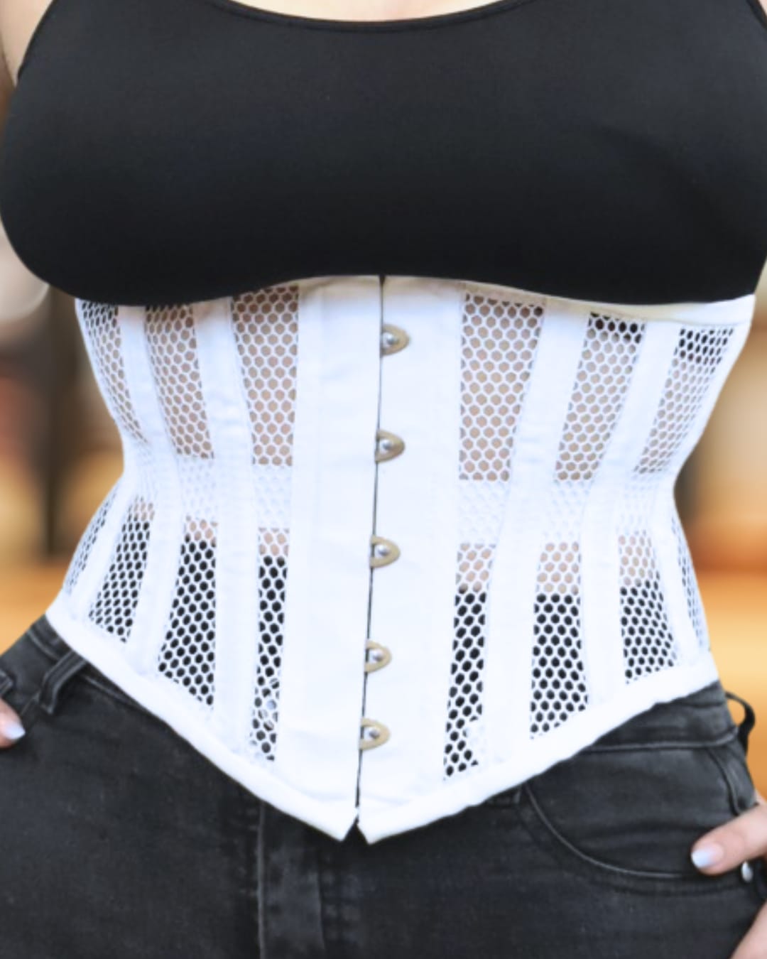 White Mesh Waist Training Corset