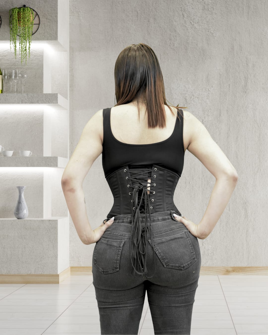Black Lace-Up Waist Corset