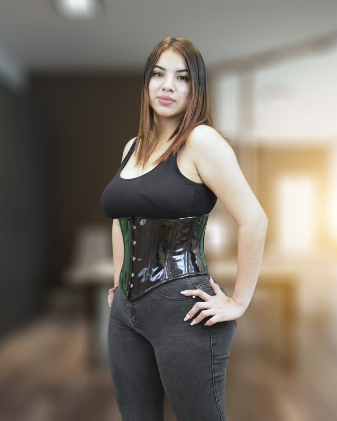 Black Glossy Waist Training Corset