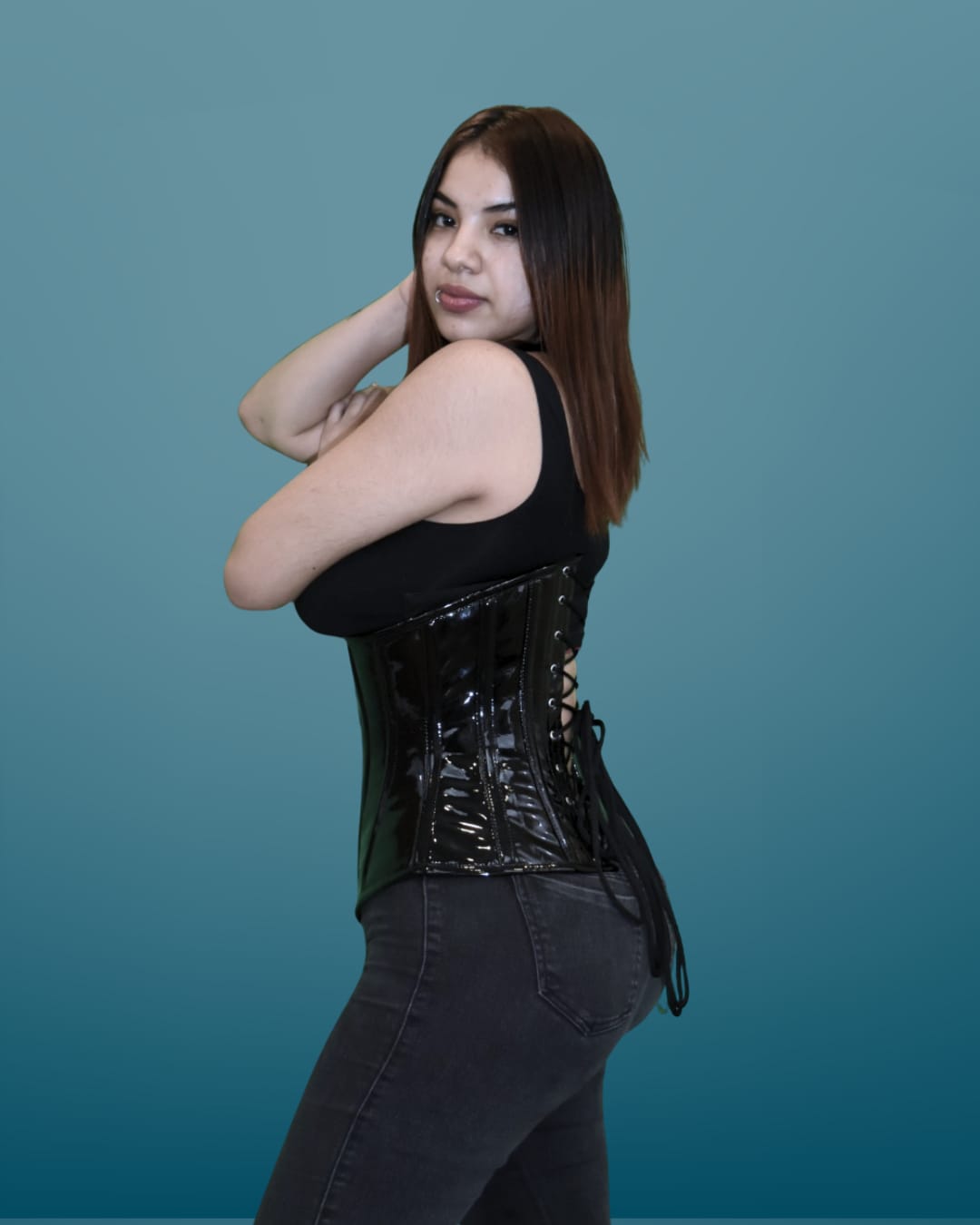 Black Glossy Underbust Waist Corset