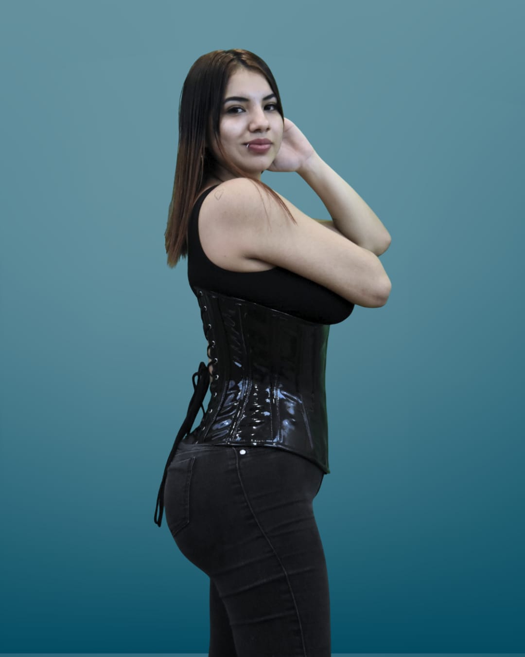 Black Glossy Underbust Waist Corset