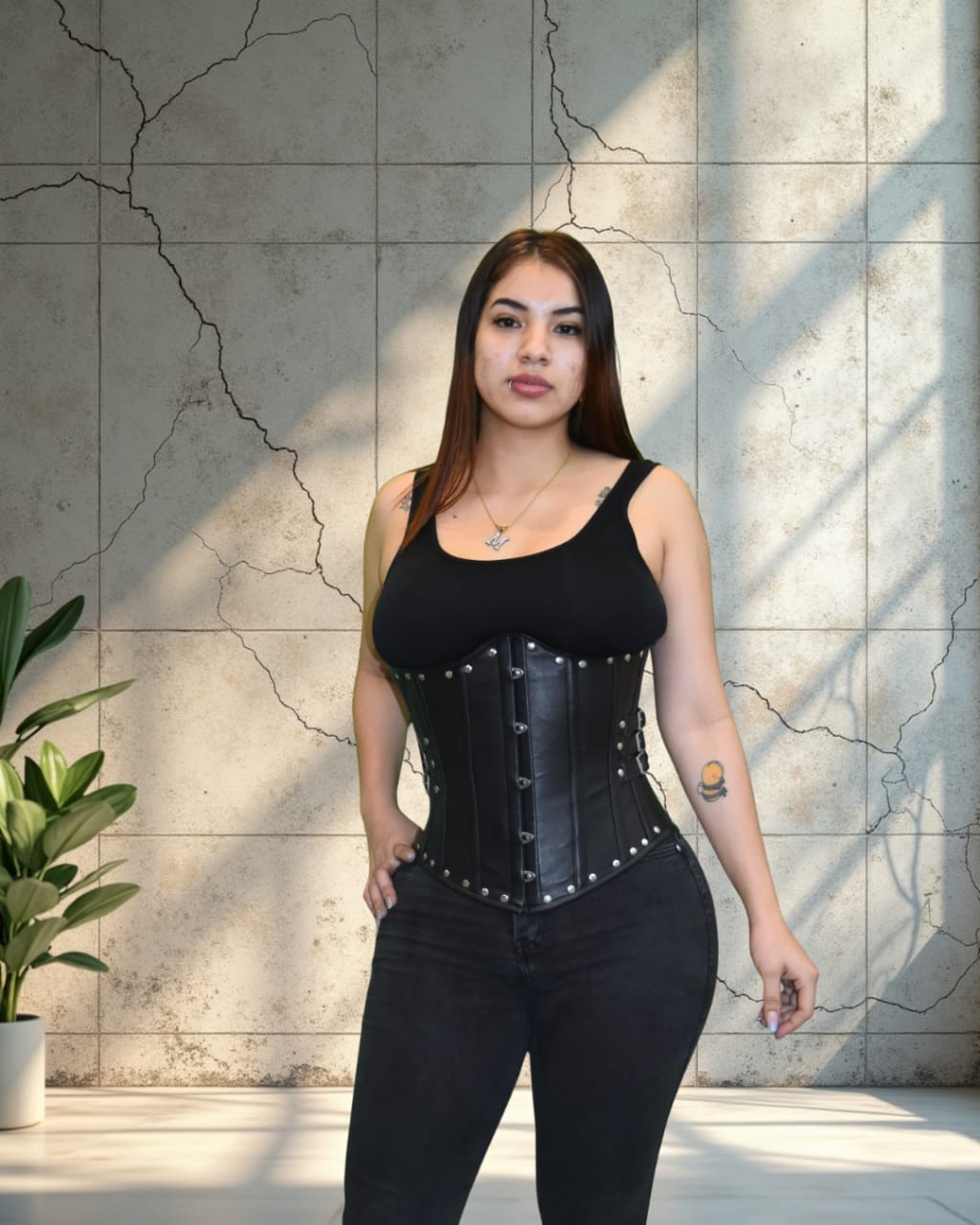 Black Leather Underbust Steel Corset
