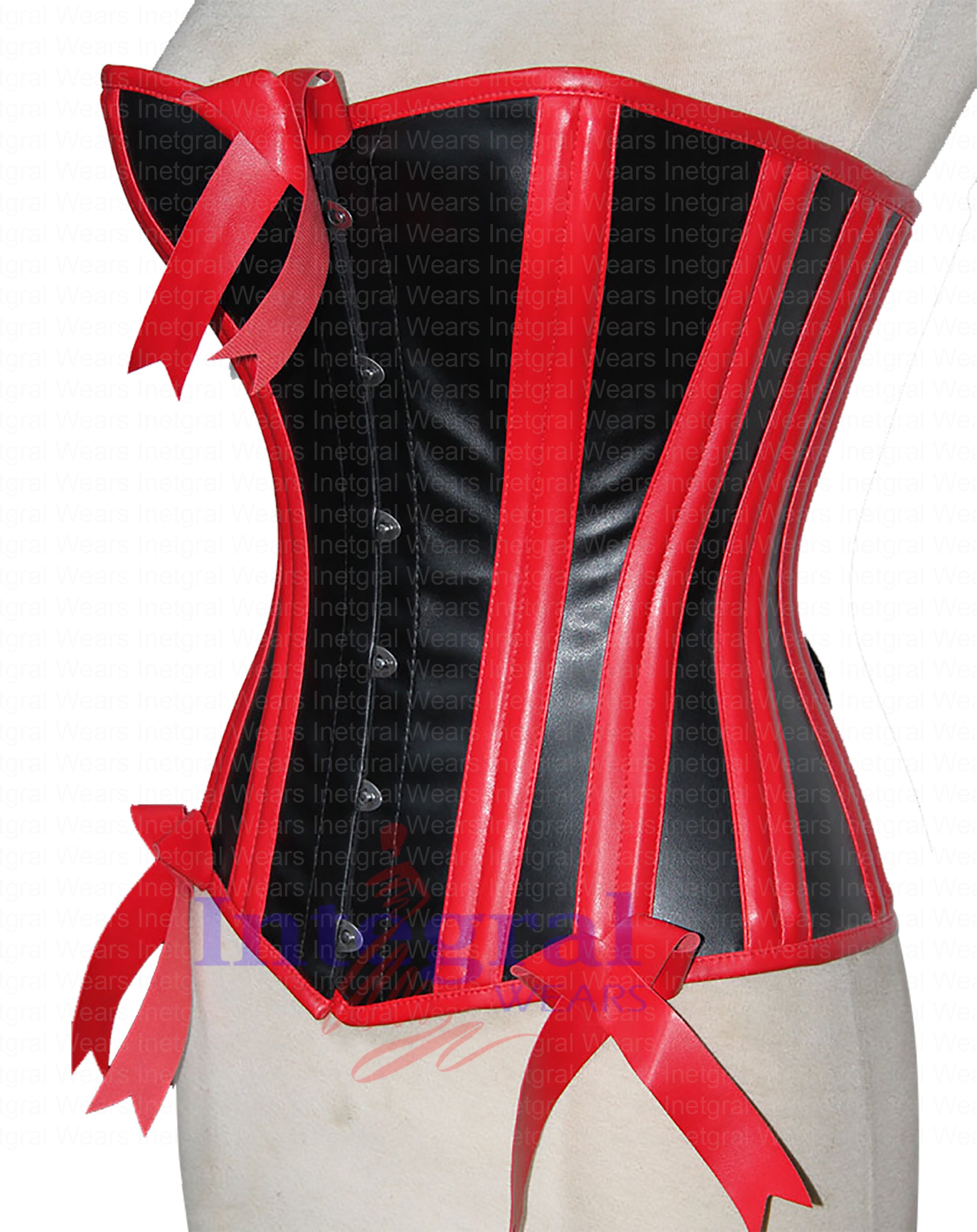 Women Heavy Duty Faux Leather Double Steel Boned OverBust Fetish Red Black Steampunk Corset Waist Training Hourglass Body Shaper Corset