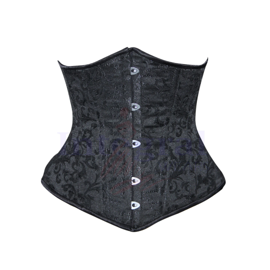 Women Heavy Duty Double Steel Boned Underbust Classic Brocade Corset Outfits Waist Training Black Cotton Hourglass Curve Corset